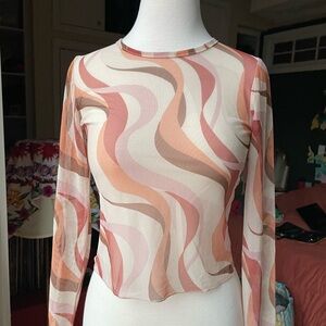 Women's Swirl Pattern Sheer Long Sleeve Top